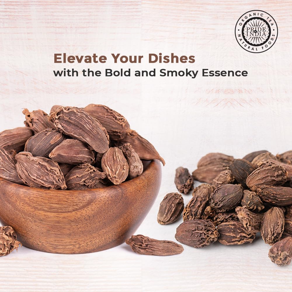 Pride of India – Black Cardamom Whole 5 oz (142 gm) – Cardamom Pods – Firm & Smoky Flavor – Freshly Dried – Ideal for Indian & Asian Cooking – Easy to Use – Medium Dual Sifter Bottle