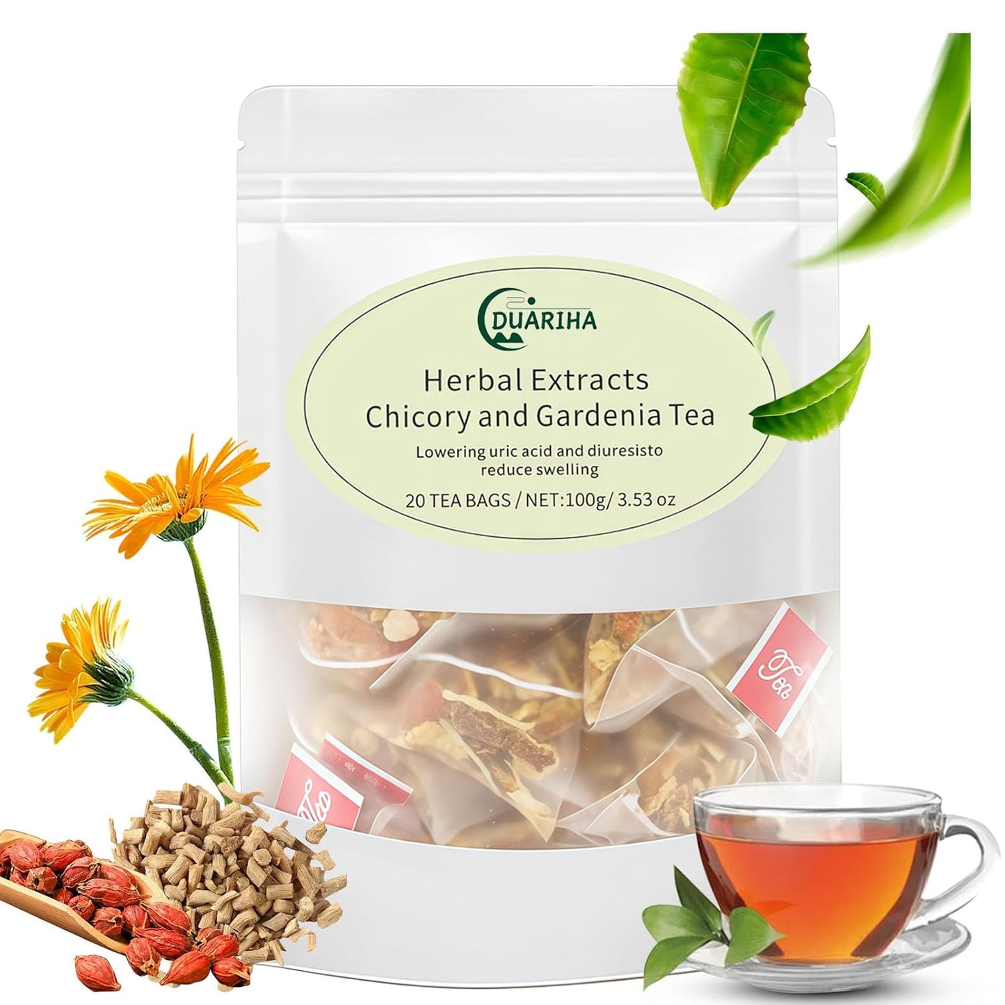 20 Bags Chicory & Gardenia Herbal Tea - Supports Blood Sugar, Digestion, Weight & Sleep, Natural Sugar-Free Blend, Vegan & Caffeine-Free (1)
