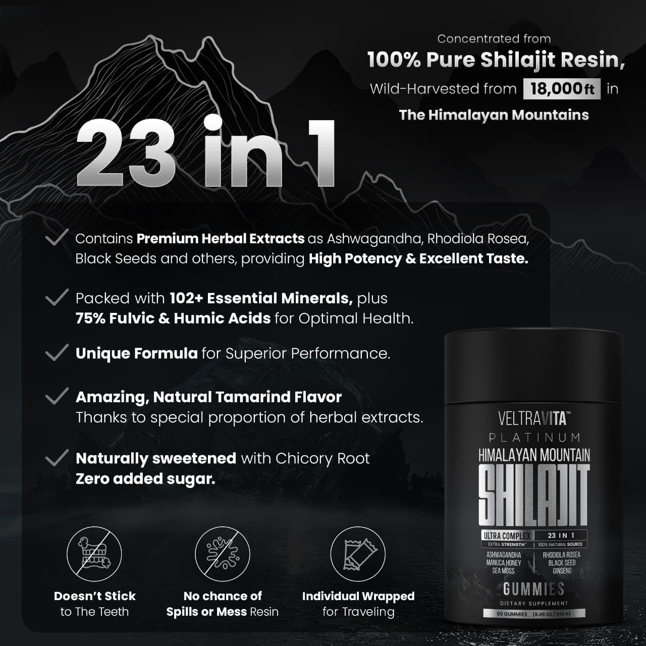 28000 mg, 23-in-1, Himalayan Shilajit for Men, Ashwagandha Gummies Platinum, Irish Sea Moss Gel, Black Seed Oil, Manuka Honey Medical Grade, Tongkat Ali, Rhodiola Rosea, No Sugar, Lab Test