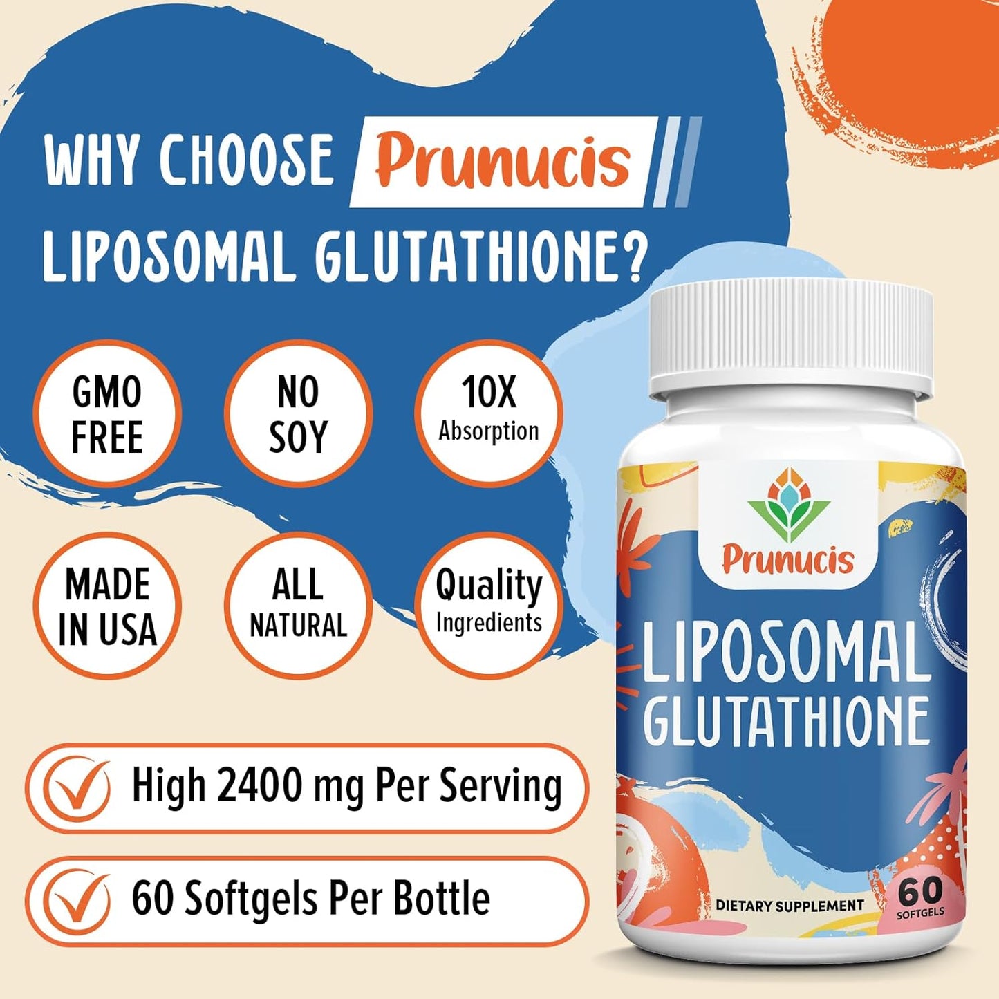 2400MG Liposomal Glutathione, with Vitamin C, Milk Thistle & Alpha-Lipoic Acid, Master Antioxidants, Pure Reduced L-Glutathione - Immune System, Cell Repair, Energy, High Absorption, 180 Softgels