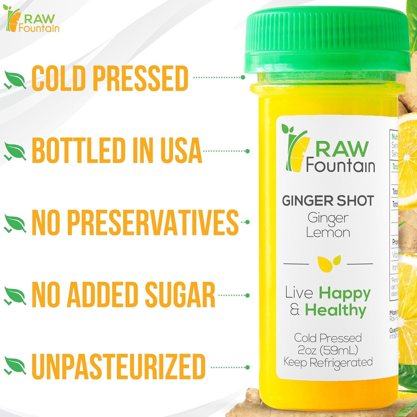 20 Ginger Shots with Lemon 2fl Oz, Vitamin C, Raw and Cold Pressed, Unpasteurized, Boosts Immunity, All Natural, No Artificial Flavors or Preservatives