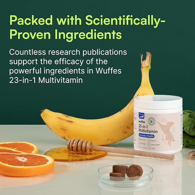 Wuffes 23-in-1 Dog Multivitamin Supplement for Hip & Joint, Skin & Coat and Immune System Support with Omega 3, Iron, Zinc, Vitamin C - Minerals & Vitamins for Senior Dogs and Puppies - 30 Soft Chews