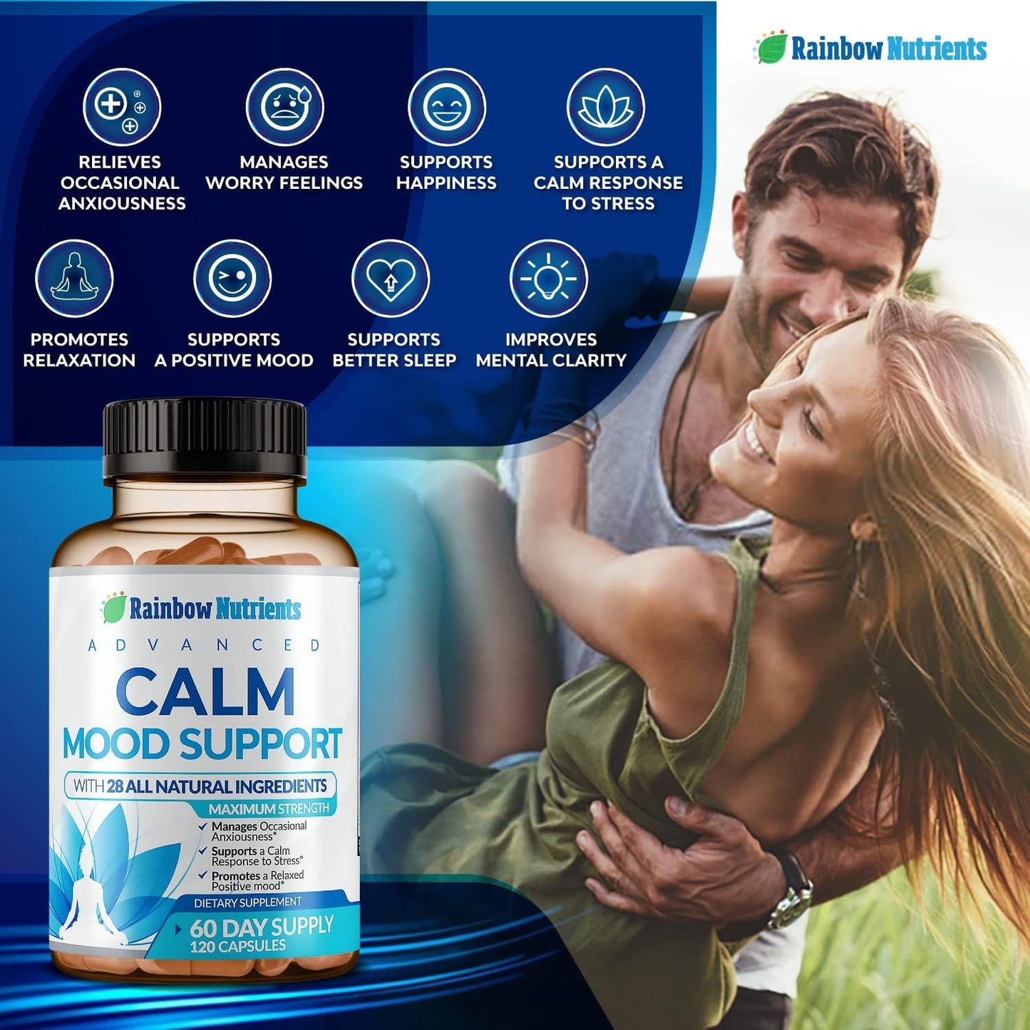 28 in 1 Calm Mood Support Supplement- Natural Happy Pills for Occasional Anxiousness & Stress, Worry feelings, Relaxation, Mental Clarity | Max Sleep & Mood Support for Women & Men|120 Vegan Capsules