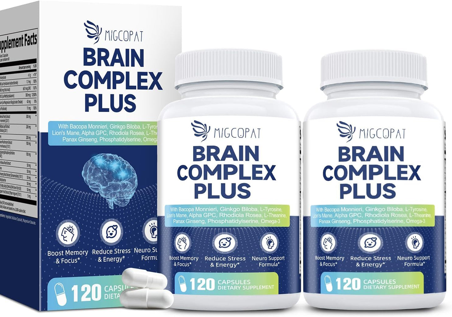 2-Pack Brain Supplements for Memory and Focus | Nootropic with Bacopa Monnieri, Lion's Mane, Alpha GPC, Ginkgo Biloba | Mental Clarity & Cognitive Support | Vitamin B6 & B12 Neuro Health