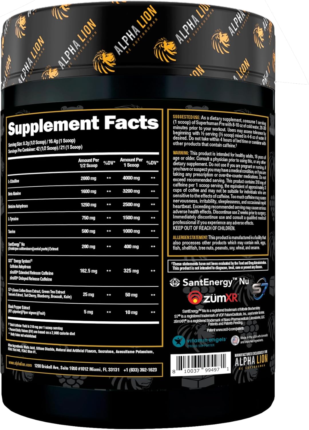 ALPHA LION Superhuman Pre Workout Powder, Beta Alanine, L-Taurine & Tri-Source Caffeine for Sustained Energy & Focus, Nitric Oxide & Citrulline for Pump (21 Servings, Orange Gainsicle)