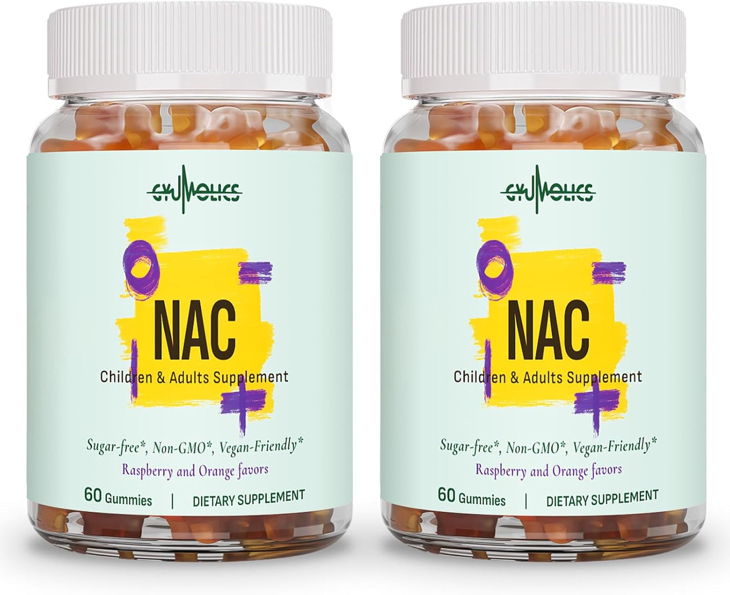 2Pcs NAC Supplement 1000mg for Adults & 500mg for Kids, N-Acetyl Cysteine Ethyl Ester Gummies, Antioxidant Support, Vegan, Non-GMO, Sugar-Free – 120 Gummies