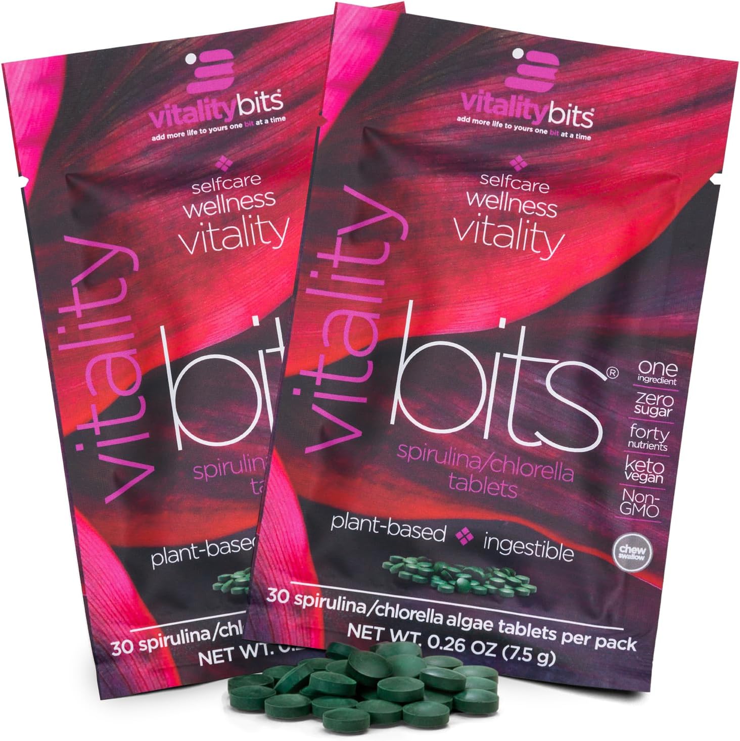 VITALITYbits - Organic Blended Spirulina & Chlorella Tablets - Algae Superfood - Energy, Self Care, Beauty - Replace Greens, Supplements, Protein, Snacks - Vegan, Keto, Gluten Free - 60 Tablets