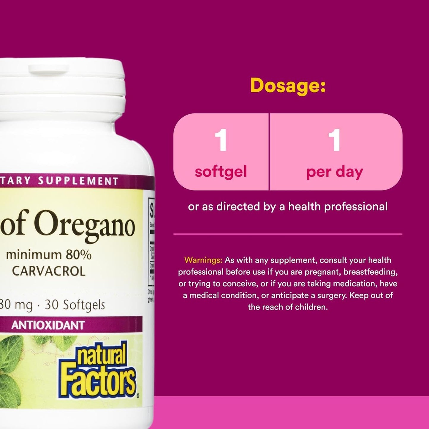 Natural Factors, Oil of Oregano 180 mg, Helps Maintain Good Health with Extra Virgin Olive Oil, 30 softgels (30 servings)
