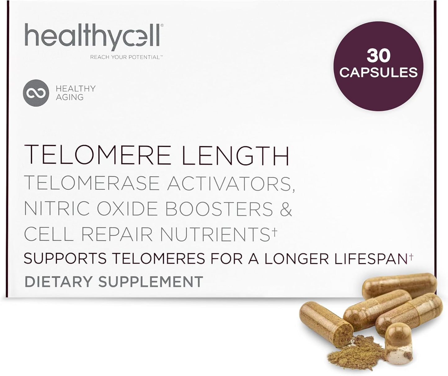 Healthycell Telomere Length Supplement - Anti-Aging Telomere Lengthening Supplements with Phytonutrients & Vitamins for Cellular Health - AC-11, Astragalus & Resveratrol - 30 Capsules