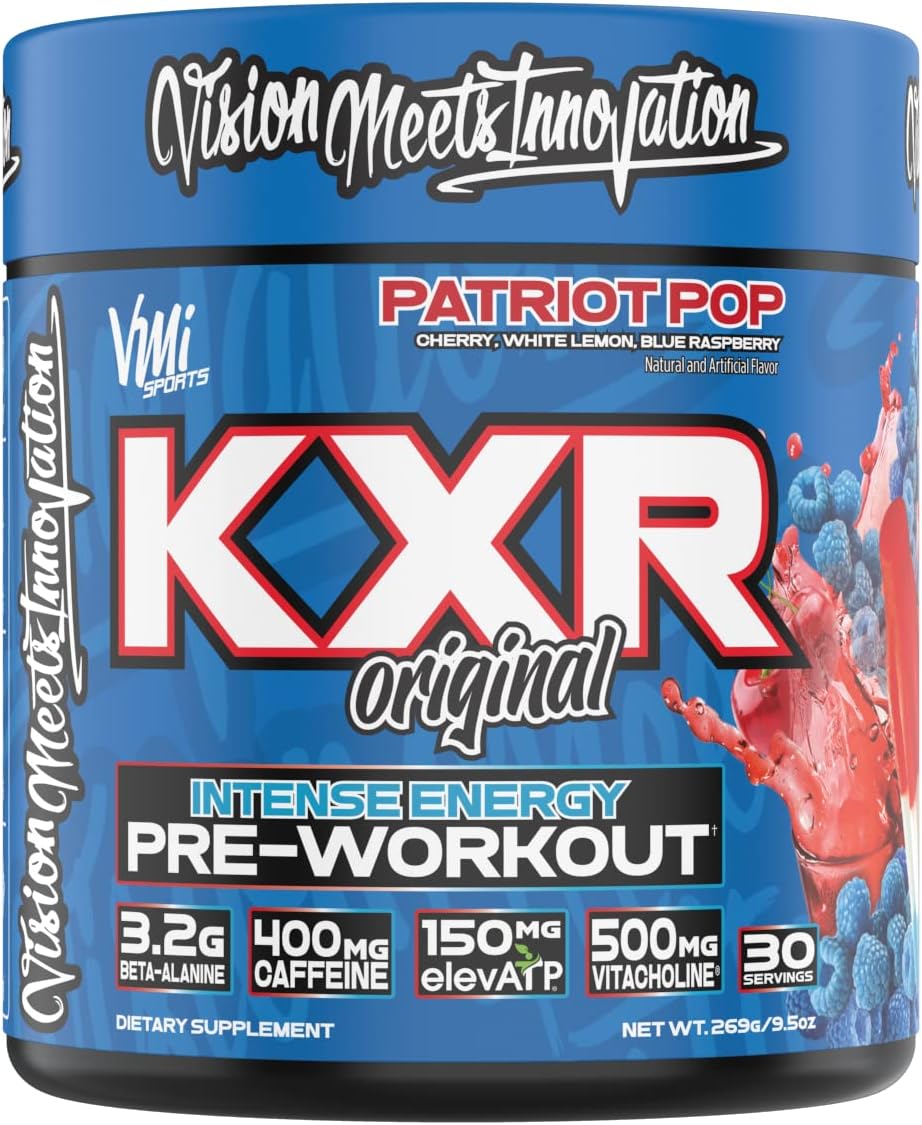 KXR Pre-Workout Energy Powder | Intense Energy Pre-Workout Drink for Men and Women| Creatine Free | Improves Performance - Enhanced Focus & Increased Endurance | 30 Servings (Patriot Pop)