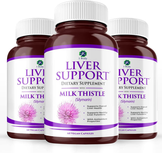 1 Body Liver Support Triple Pack - 180 Capsules - Milk Thistle and Dandelion Root