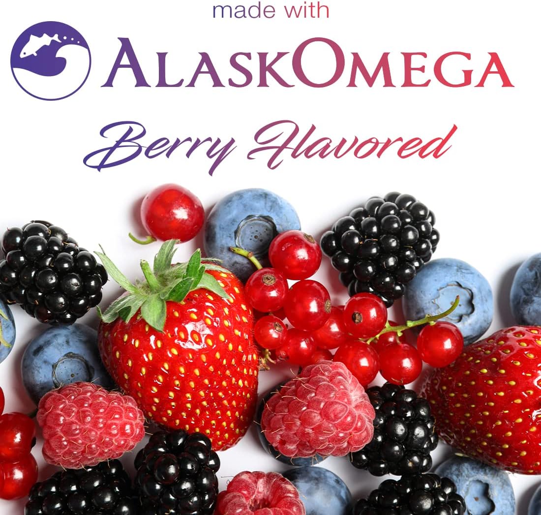 (5 Pack) Smarter Omega 3 Fish Oil, Berry Flavor, Burpless, Tasteless, 2000mg, Potent Triple Strength DHA EPA Brain Omega-3, Made with AlaskOmega®