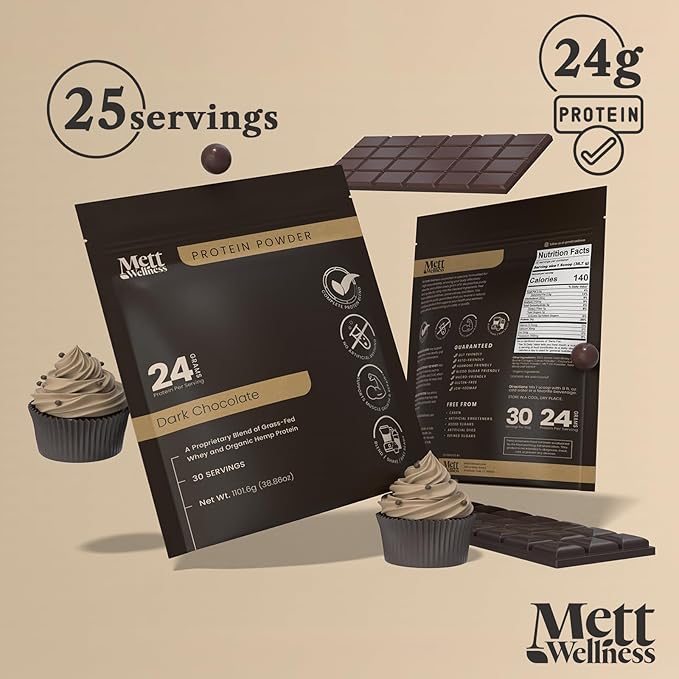 Dark Chocolate Grass-Fed Whey + Hemp Heart Protein Powder with Bovine Collagen | 24g Protein per Serving | Supports Digestion & Daily Wellness | 2.4 lbs (30 Servings)