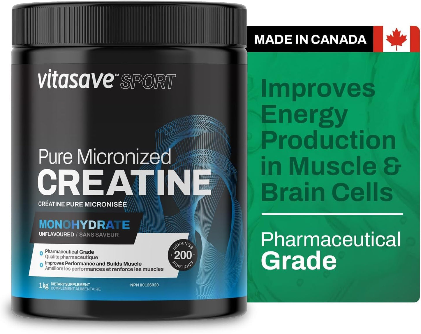 Micronized Creatine Monohydrate Powder – 100% Pure Creatine for Muscle Growth, Strength & Performance – Fast-Absorbing, Ultra-Fine & Unflavored – Vegan – 200 Servings (1000g, Made in Canada)