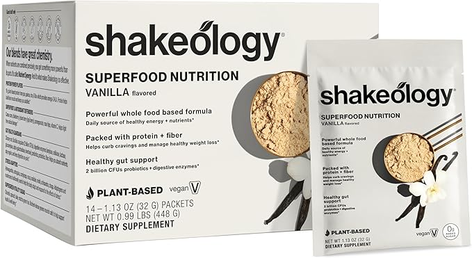 BODi Shakeology 0g Added Sugar Plant-Based Vegan Protein Powder – Gluten-Free Superfood Shake with Vitamins & Minerals – Helps Support Healthy Weight Loss & Gut Health, Vanilla, 14 Individual Packets