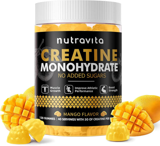 Creatine Monohydrate Gummies for Men & Women-5g of Creatine Monohydrate per Serving - Sugar Free,Vegan, Mango Flavor, 120 Count