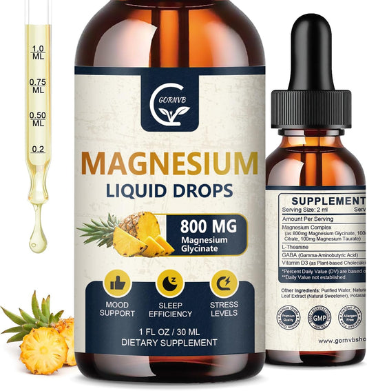 (2 Pack) Magnesium Glycinate Liquid Drops | 1000mg Liquid Magnesium Complex with D3, L-Thea & GABA for Energy, Sleep, Nerve and Heart Health, High Absorption, Pineapple Flavor