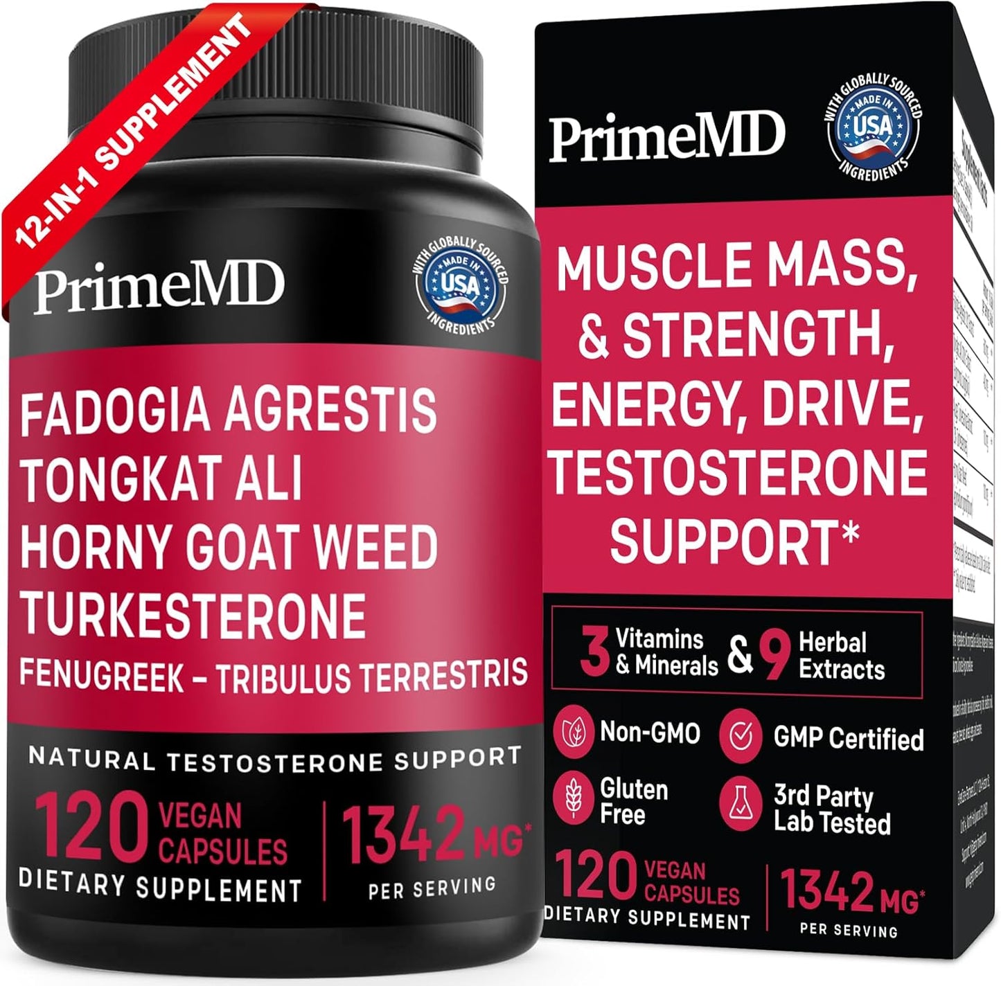 12-in-1 Fadogia Agrestis and Tongkat Ali for Men - Testosterone Supplement for Men with Turkesterone - Men's Health Supplement For Overall Well-being with 1342mg Per Serving (120 capsules) (Pack of 1)