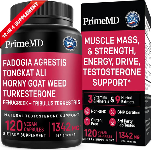 12-in-1 Fadogia Agrestis and Tongkat Ali for Men - Testosterone Supplement for Men with Turkesterone - Men's Health Supplement For Overall Well-being with 1342mg Per Serving (120 capsules) (Pack of 1)
