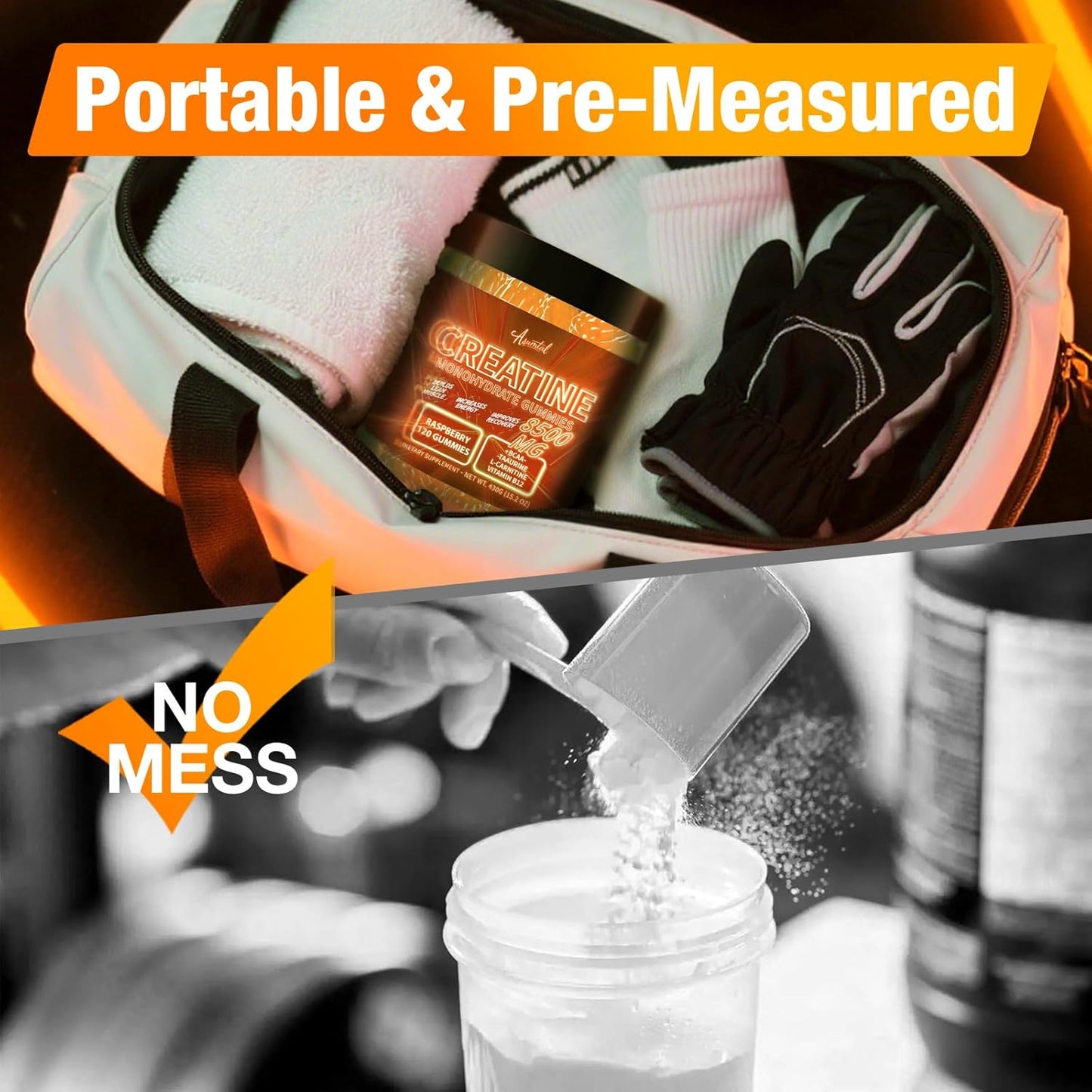 Creatine Monohydrate Gummies Complex 8500 MG for Men & Women, Creatine Monohydrate Supplement for Muscle Growth, Strength & Energy Support, Pre Workout Gummies 120 Count Mango Flavor