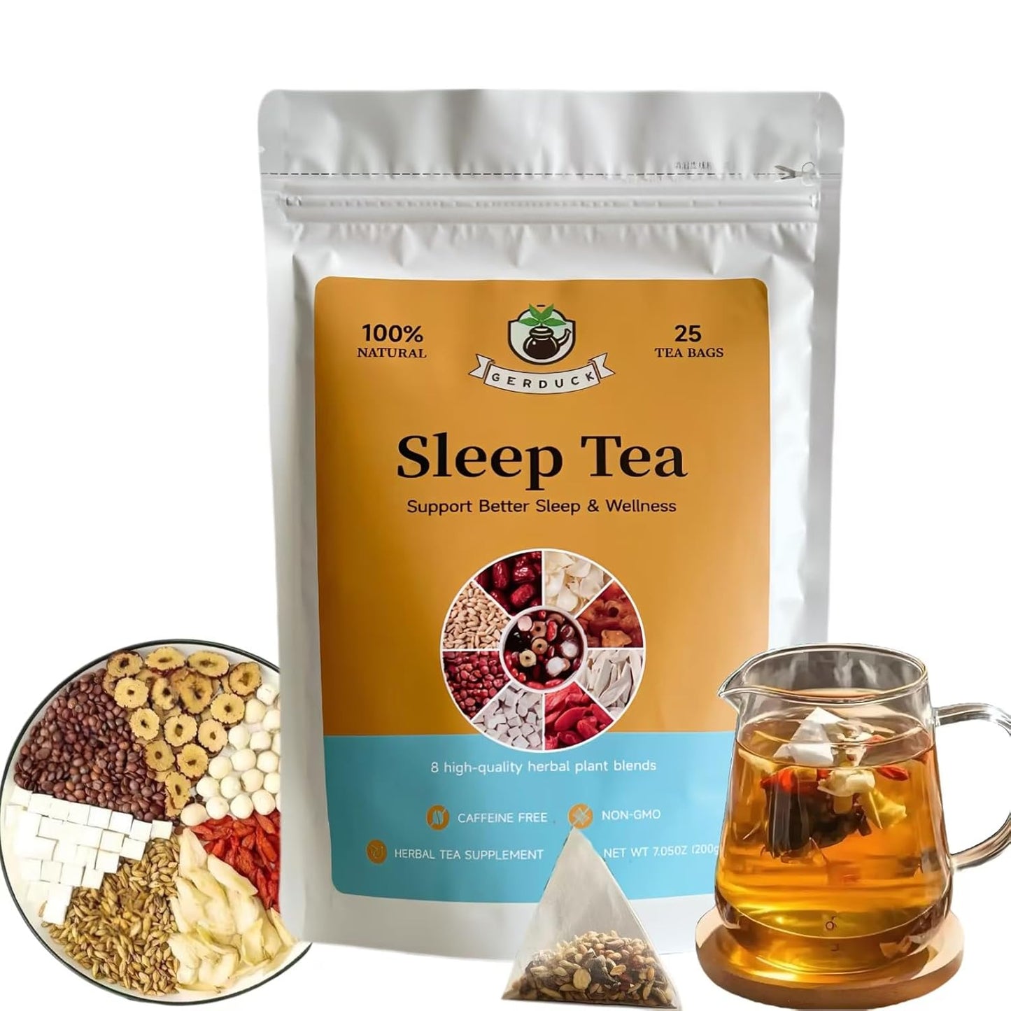 25 Organic Sleep Tea Bags for Bedtime,Chinese Barley Tea Blend 8 Premium Natural Herbs-Sour Jujube Seed,Goji berry, Jujube dates,Sleepytime Tea for Daily Wellness,Caffeine-Free, NON-GMO