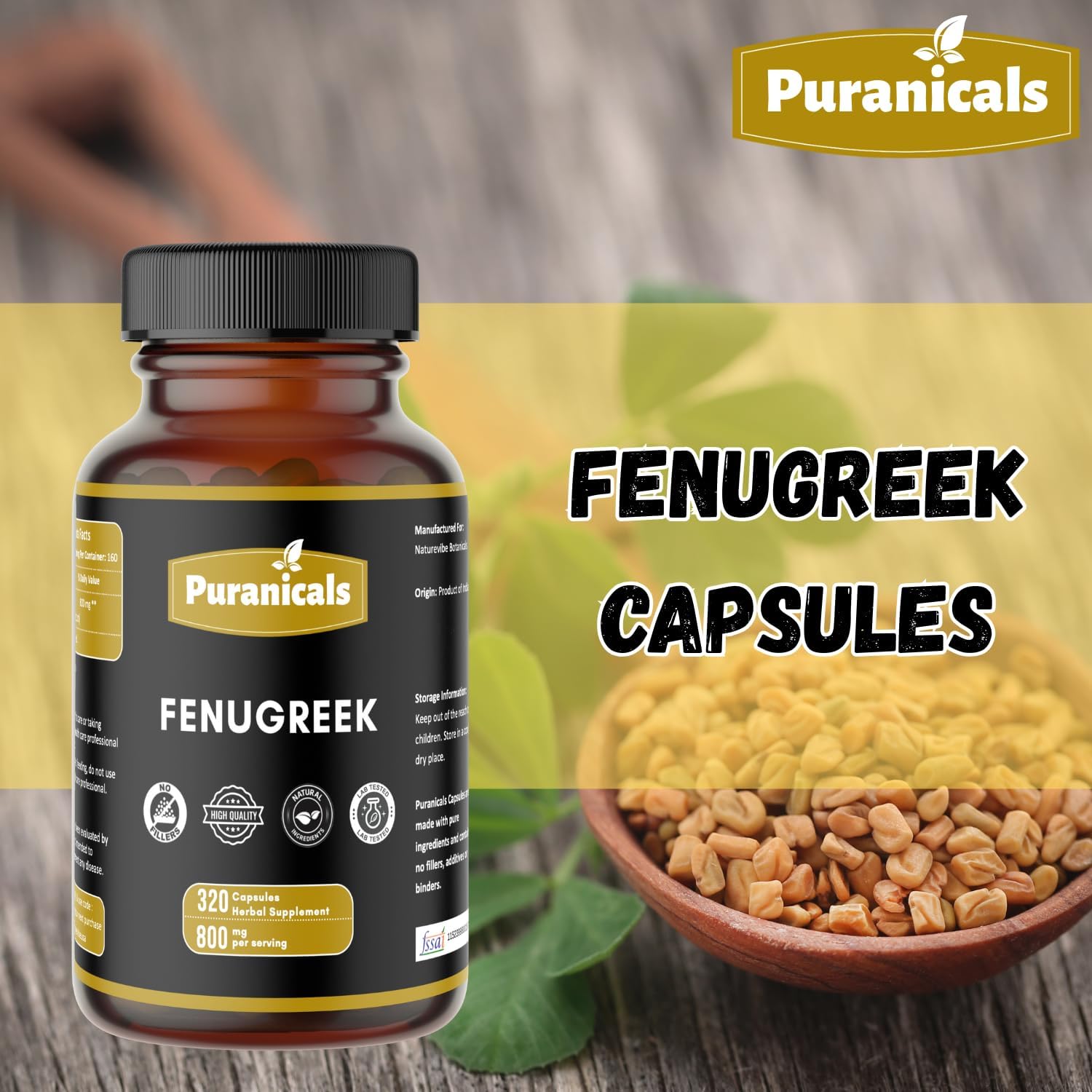 Fenugreek Premium 320 Capsules Non GMO and Gluten Free | Herbal Supplement | 800 mg Per Serving | Made with 100% Pure Herb Fenugreek Seed Powder (Trigonella foenum-graecum)