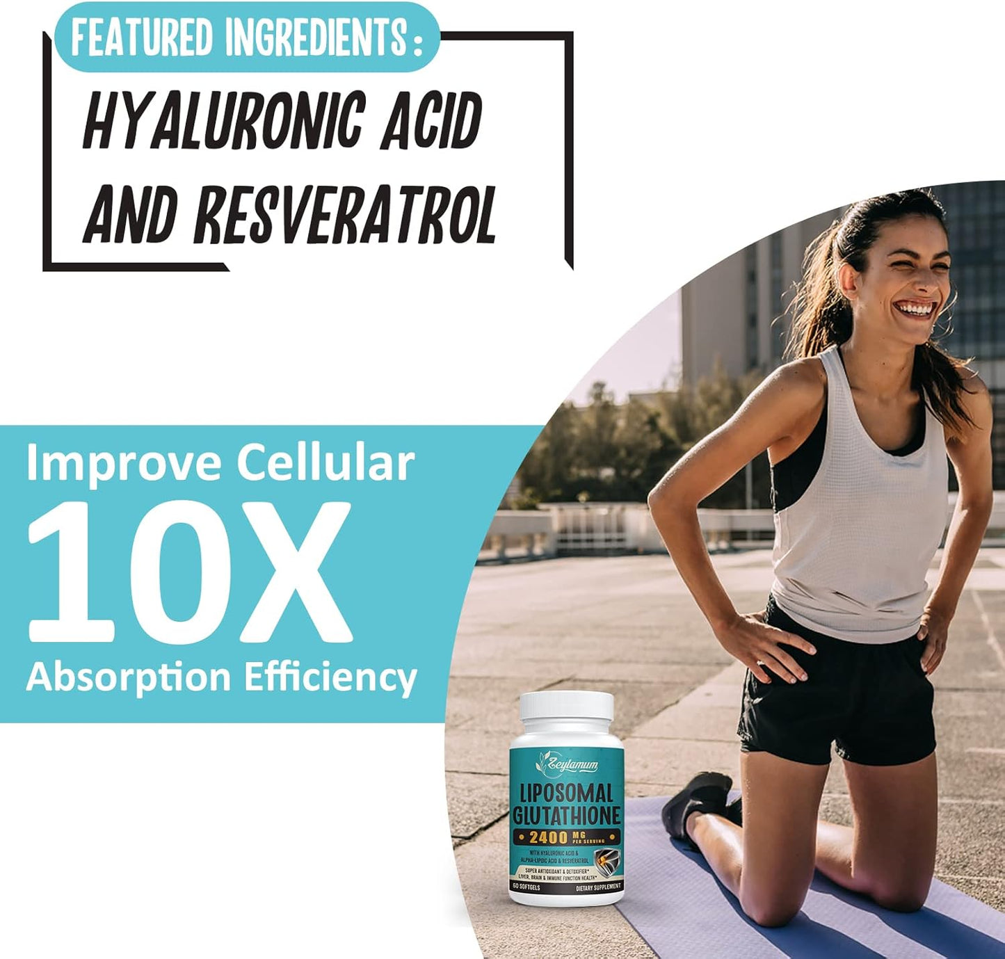 2400 MG Liposomal Glutathione Softgels, Max Absorption, Active Form L-Glutathione Reduced (GSH), with Hyaluronic Acid, Resveratrol, Master Antioxidants for Detox, Brain, Immune System, 60 Softgels