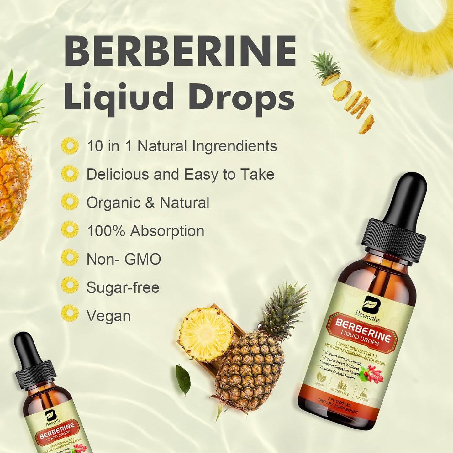 2Pack Berberine Supplement - Berberine Liquid Drops with Ceylon Cinnamon, Turmeric, Bitter Melon, Milk Thistle, Berberine HCL Supplement Activates AMPK & GLP-1 for Digestion System Support