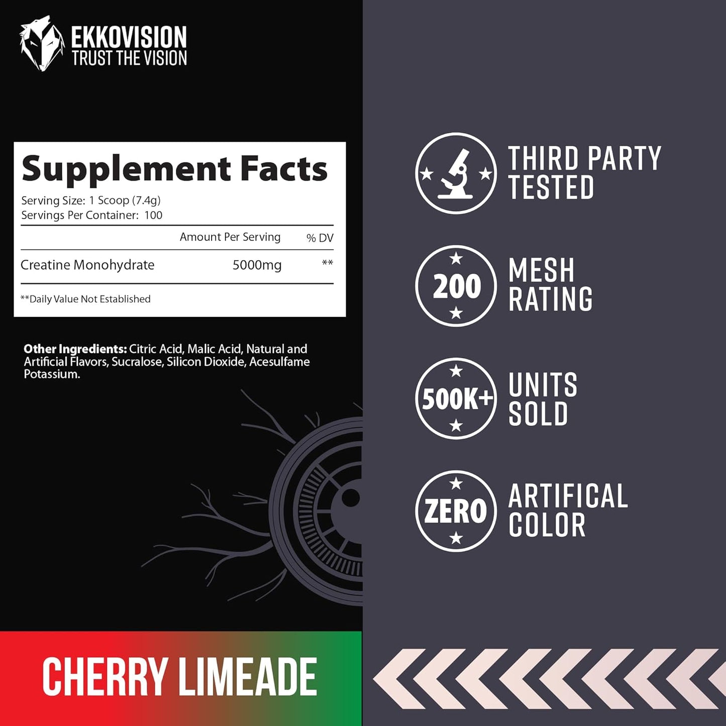 Creatine Monohydrate Powder, Micronized, Cherry Limeade, Pre Workout & Post Workout Supplement for Men & Women, Energy Support, Easy to Mix in Shakes, Smoothies & Beverages, 100 Servings