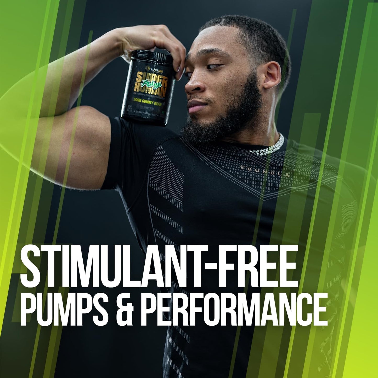 ALPHA LION Superhuman Pump Pre Workout Powder, Nootropic Caffeine & Stim Free Preworkout Supplement, Nitric Oxide Booster, Muscle Gainer, Energy & Focus (42 Servings, Sour Gummy Bear)