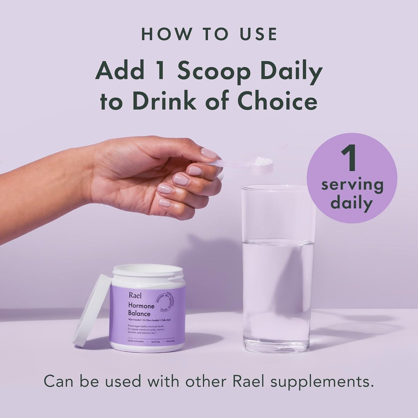 Rael Hormone Balance for Women, Inositol Powder Supplement - Ovarian Function Support, Vitamin B8, 40:1 Proven Ratio, Folic Acid, Vegan (30 Servings)