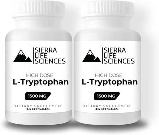 1500mg High Dose L-Tryptophan Max in Easy-to-Swallow Capsules | Gluten-Free, Non-GMO | Travel Size (2-Pack)
