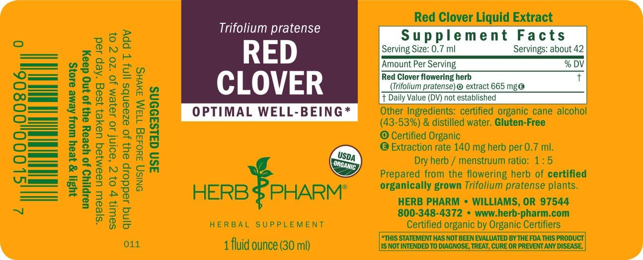 Herb Pharm Certified Organic Red Clover Liquid Extract, 1 Fl Oz