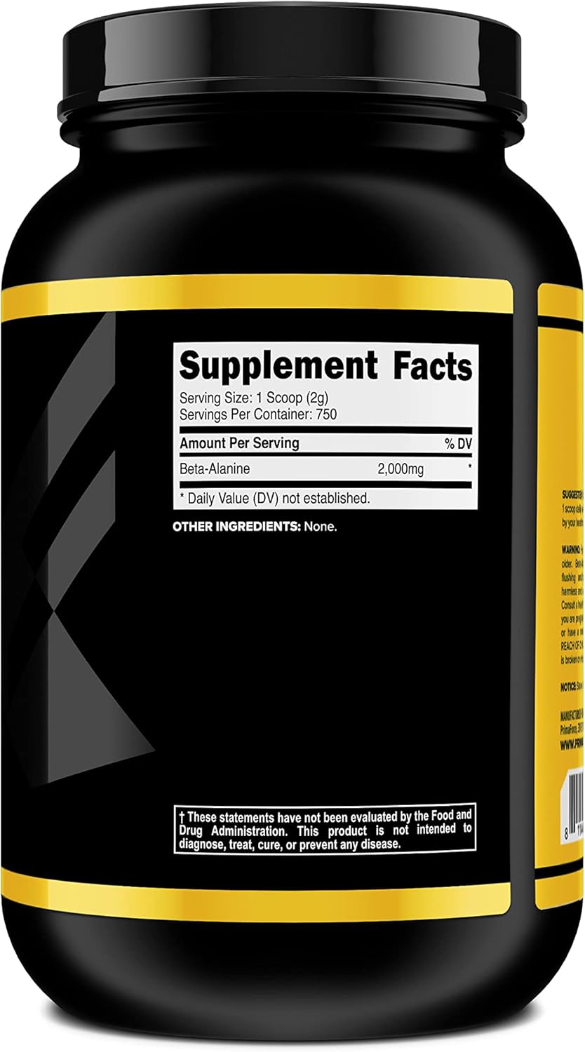 Primaforce Beta Alanine Powder, Unflavored, 1.5 kg - Gluten Free, Non-GMO Supplement for Men and Women