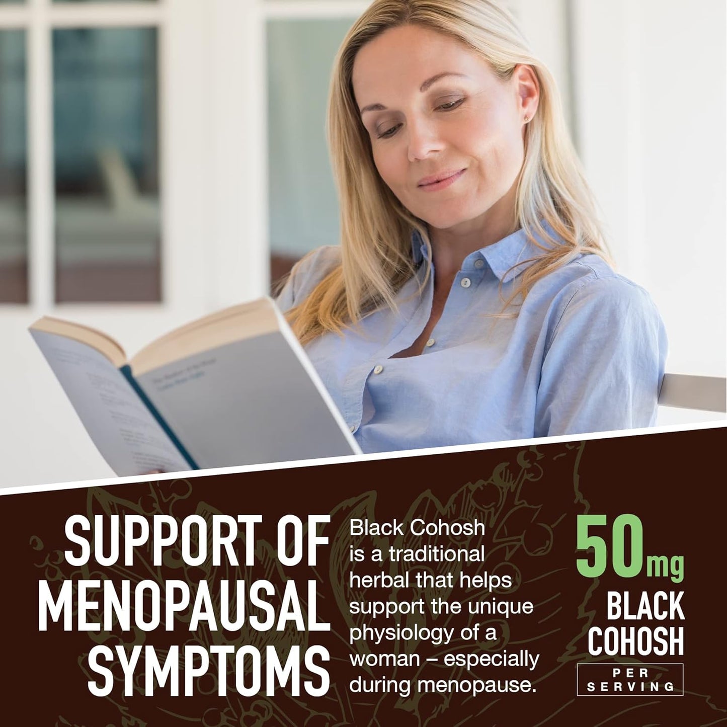 YUM-V'S Strong Earth Black Cohosh Root 50mg (60 Count) - Natural Extract Menopause Supplements Night Sweats & Hot Flashes for Women