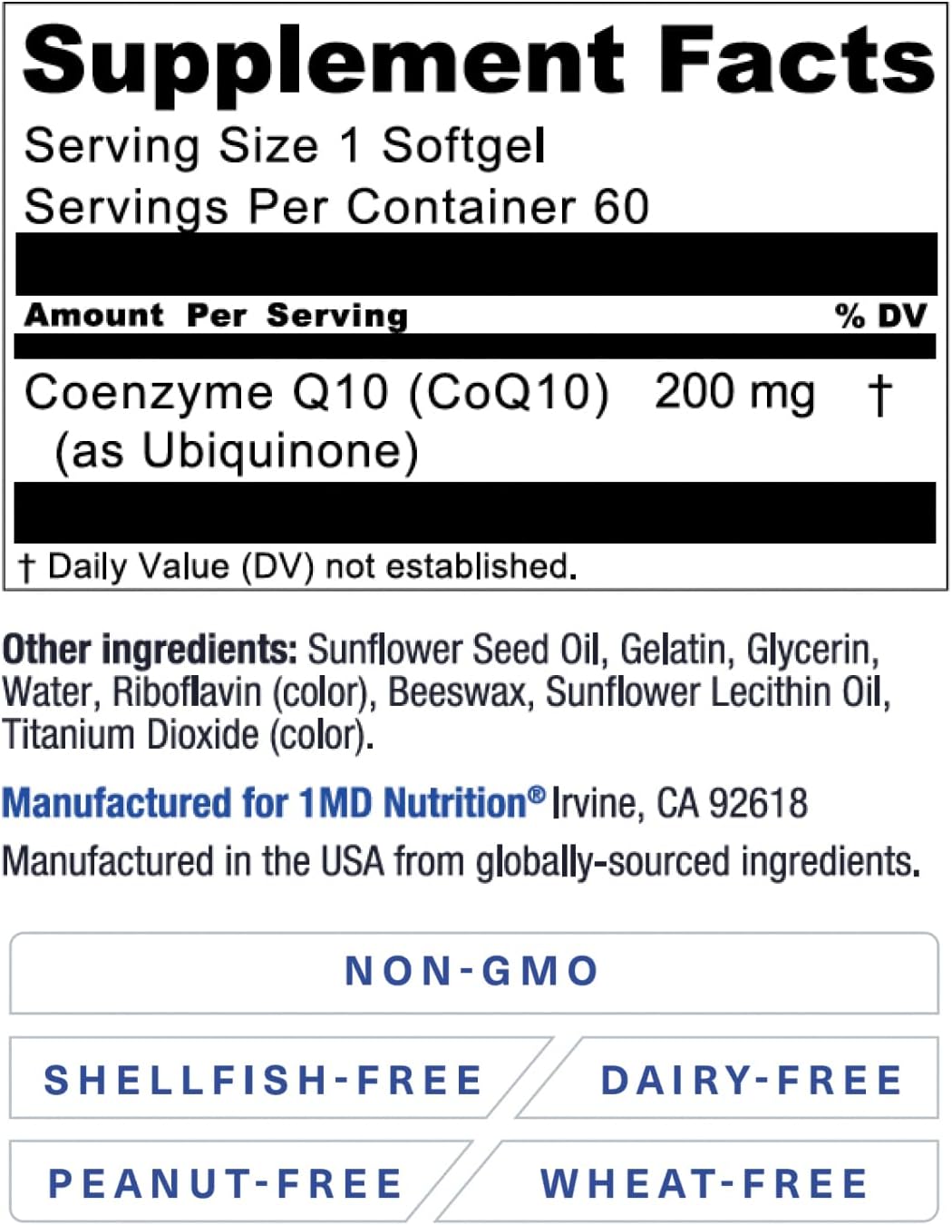 1MD Nutrition CoQ10 - for Heart Health & Cellular Energy Production - Health Supplement for Men & Women - Coenzyme Q10 Softgel - 60 Days (2-Pack)