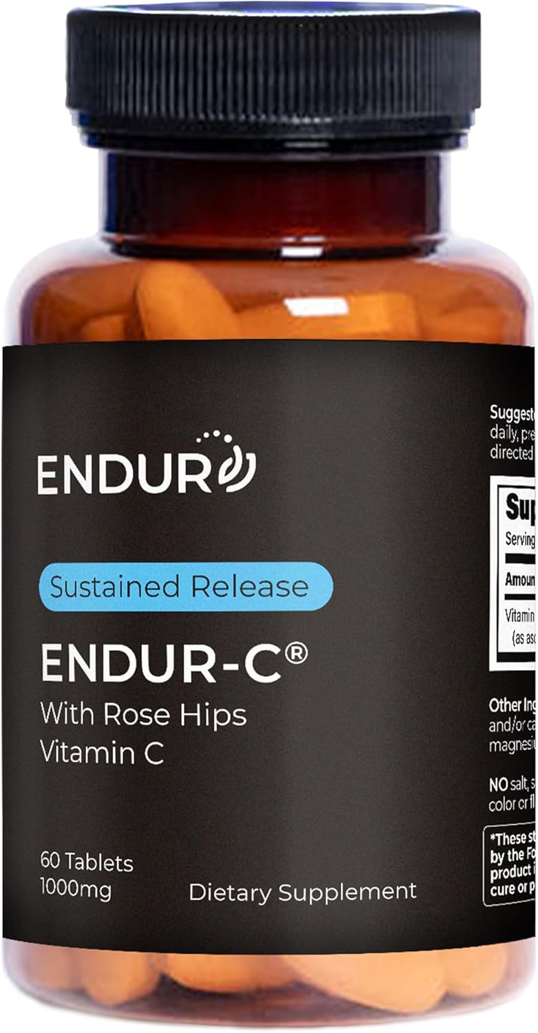 Endur ENDUR-C Vitamin C with Rose HIPS, Supports Collagen Production, Antioxidant Protection & Gentle Digestion, Gluten Free, 1000mg (60 Tablets)