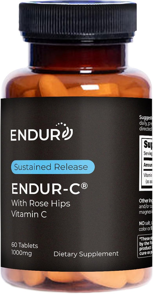 Endur ENDUR-C Vitamin C with Rose HIPS, Supports Collagen Production, Antioxidant Protection & Gentle Digestion, Gluten Free, 1000mg (60 Tablets)