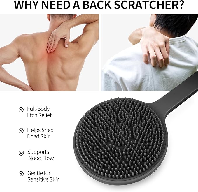 Back Scratcher, 2PackGifts for Men Back Scratcher ， 2025 New with 2 Silicone Scratch Surface, Deep Back Scrubber for Men/Women, Long Handle Backscratchers for Adults