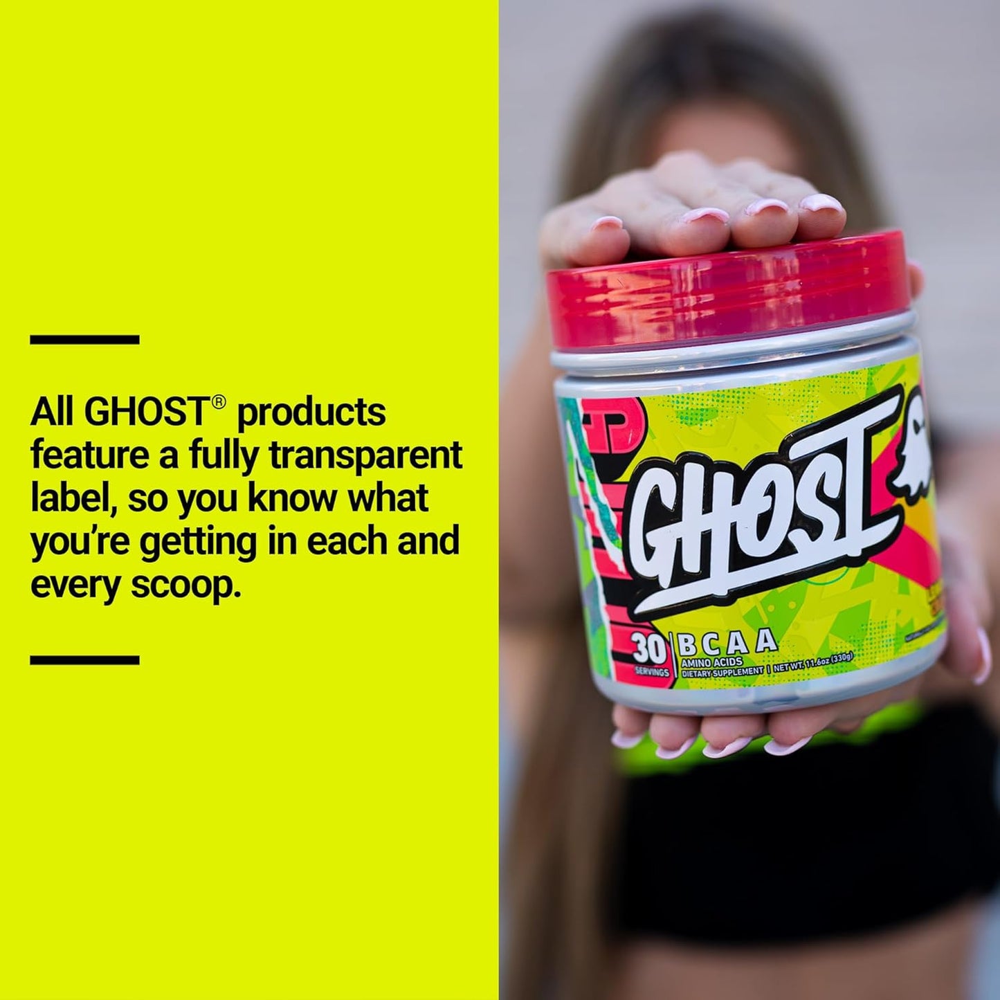 GHOST BCAA Powder Amino Acids Supplement, Lemon Crush - 30 Servings - Sugar-Free Intra, Post & Pre Workout Amino Powder & Recovery Drink, 7G BCAA