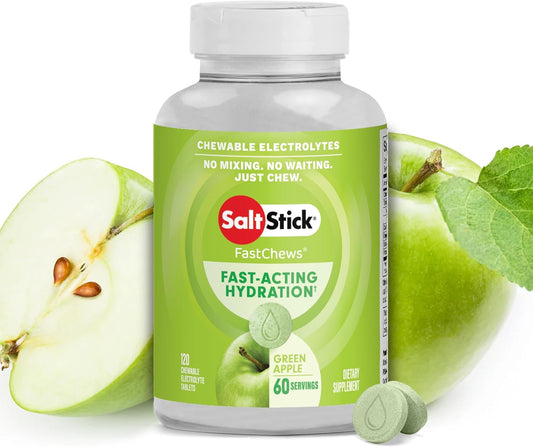 SaltStick Electrolyte FastChews - 120 Green Apple Chewable Electrolytes - Salt Tablets for Running and Hydration, Electrolyte Chews - 120 Count