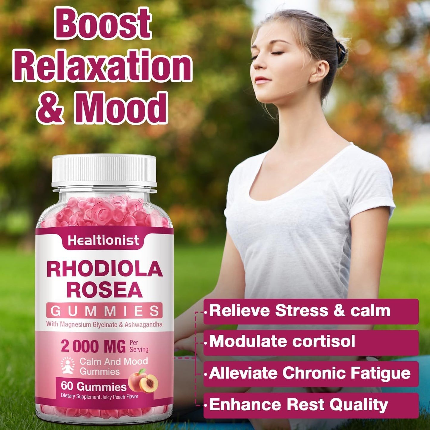 2 Packs Sugar-Free Rhodiola Rosea Gummies Adaptogenic Rhodiola Rosea Supplement & Cortisol Blocker for Performance, Stamina, Mood & Motivation - Non-GMO, 120 Vegan Chews