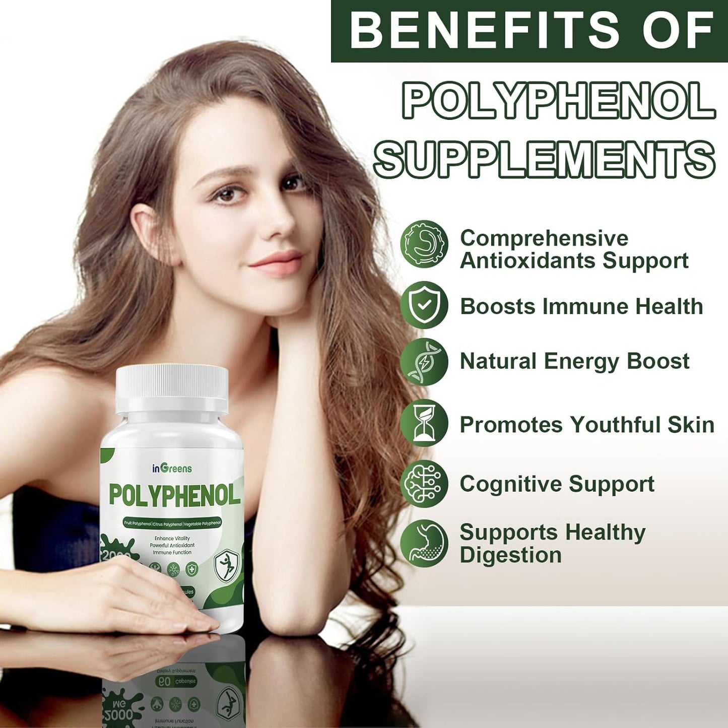 25-in-1 Polyphenols Supplement, 2000MG Powerful Antioxidants & Polyphenol for Age Defense, Polyphenol Superfood, Quercetin, Resveratrol, Plant-Based & Energy, Immune Support, 60 Capsules