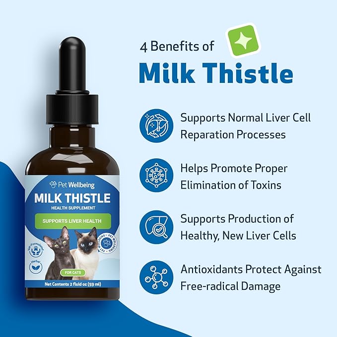 Pet Wellbeing Milk Thistle for Cats - Organic Herb, Milk Thistle Liver Detox Support, Antioxidants - NASC Certified & Vet-Formulated - 2 oz Liquid
