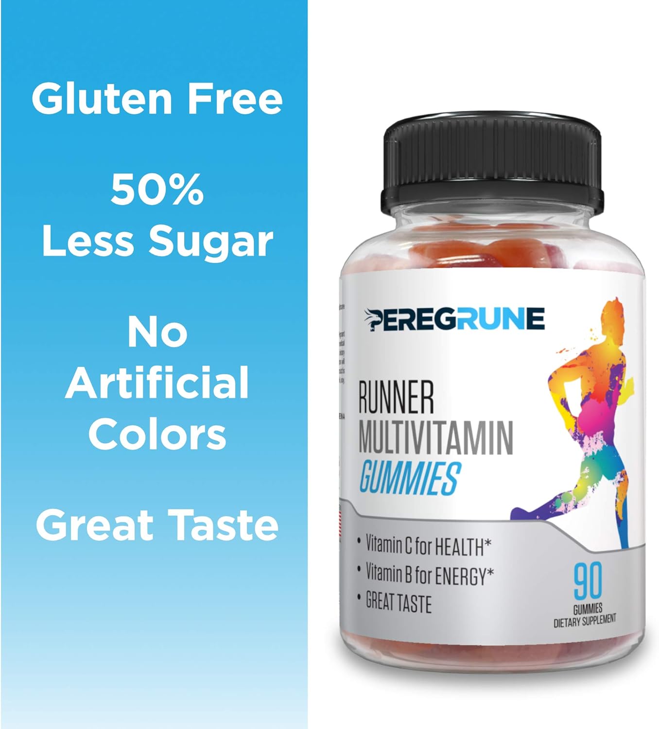 Runner Multivitamin Gummies - Daily Vitamin for Running with Vitamins A, C, D, E, and B Complex – 50% Less Sugar – Antioxidants, Recovery, Endurance, and Energy Gummy – Certified Running Sup