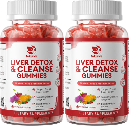 2 Pack Lukaree Liver Cleanse Detox & Repair Gummies | Sugar-free Milk Thistle Supplement w/Dandelion, Artichok & L-Glutathione - Ultra-Concentrated Herbal Liver Support for Men & Women -Vegan,60 Count