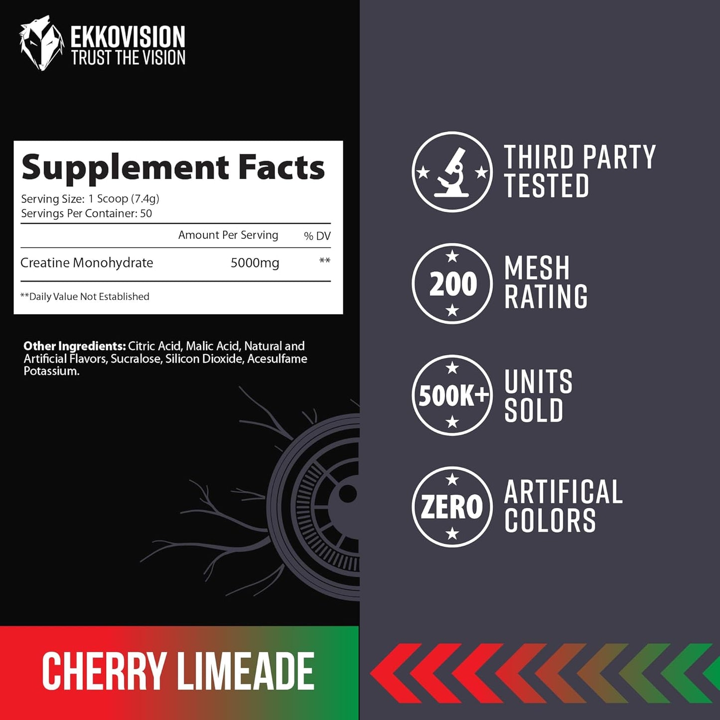 Creatine Monohydrate Powder, Micronized, Cherry Limeade, Pre Workout & Post Workout Supplement for Men & Women, Energy Support, Easy to Mix in Shakes, Smoothies & Beverages, 50 Servings