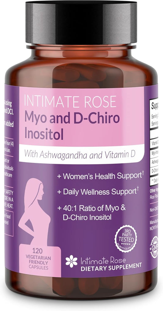 Intimate Rose Myo-Inositol & D-Chiro Inositol Supplement for Women - Hormone Balance & Ovarian Support for Women - Ideal 40:1 Ratio, Vitamin D3 + Ashwagandha