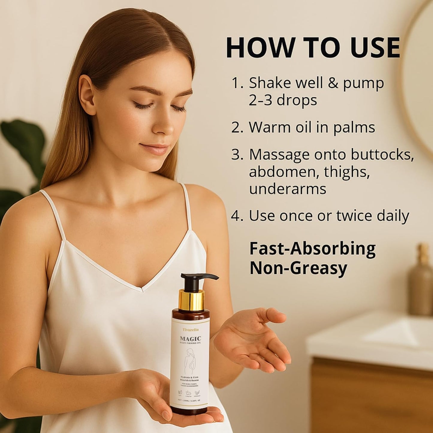 Magic Body Firming Oil – 50,000ppm Sweet Almond Oil + Rosehip & Evening Primrose Oils with Vitamin E & Essential Oils, Deep Hydration, Firming & Radiance, Lightweight Non-Greasy, 3.38 fl oz