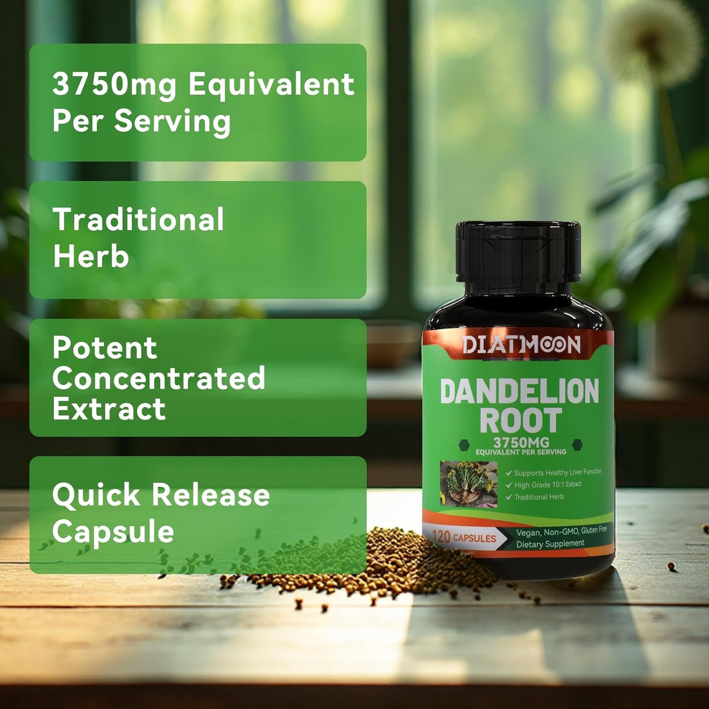 2Pack Dandelion Root Supplement 3750mg, 100% Vegetarian, Non-GMO, Gluten Free, 240 Capsules, 8 Month Supply